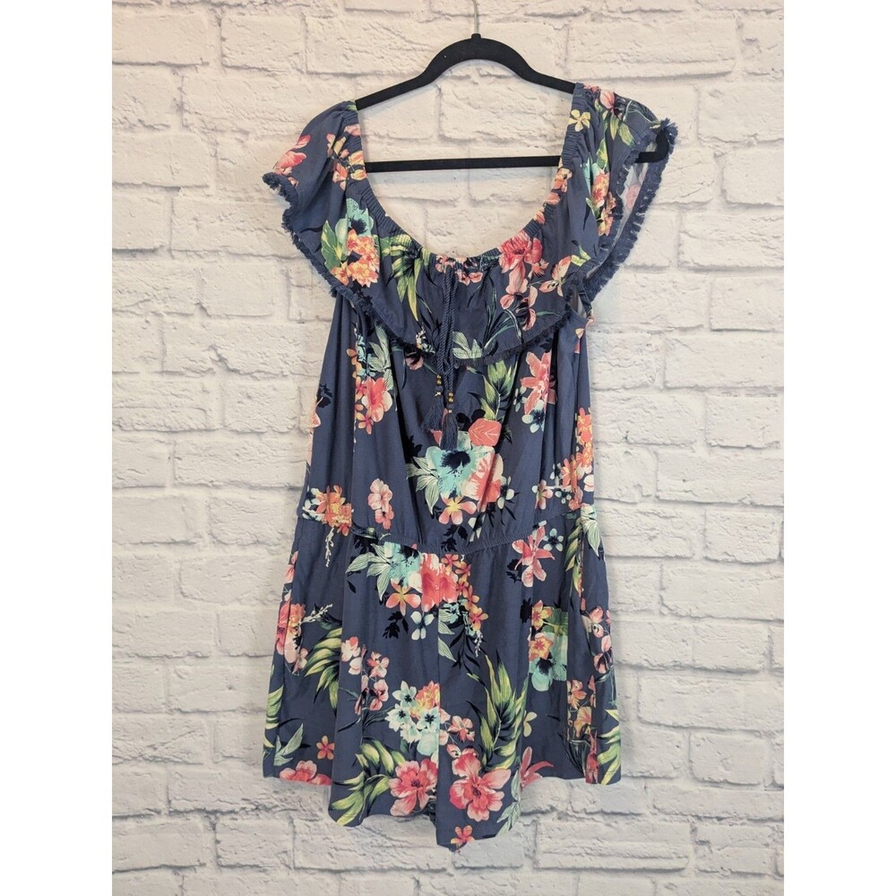 Blue floral romper with off shoulder sleeves size‎ JUNIORS XL Beachy Summer wear